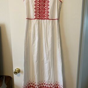 Embroidered White and Red Dress